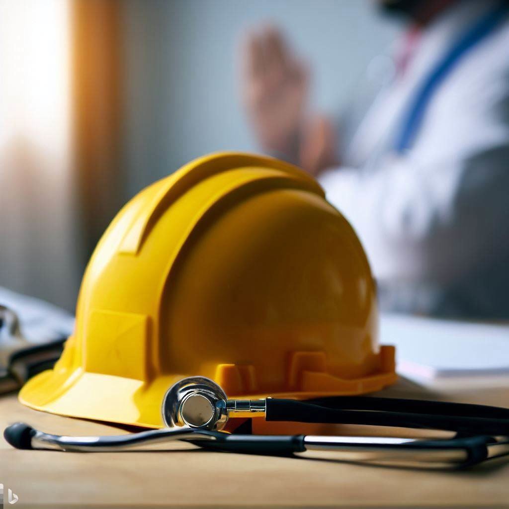 medicina del lavoro immagine elmetto da lavoro su un tavolo