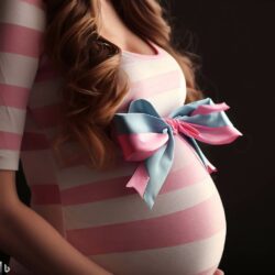 Donna incinta con fiocco rosa e azzurro